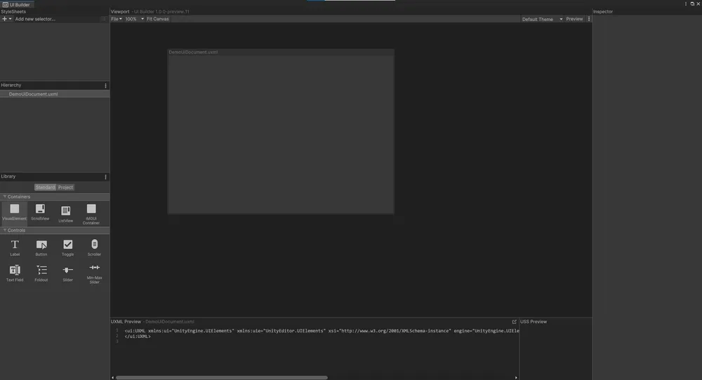 Image showing the UI Builder window in Unity.